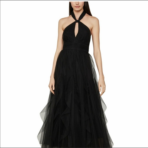 BCBGMaxAzria Dresses & Skirts - BCBG MaxAzria Black Tulle Halter Style Evening Gown